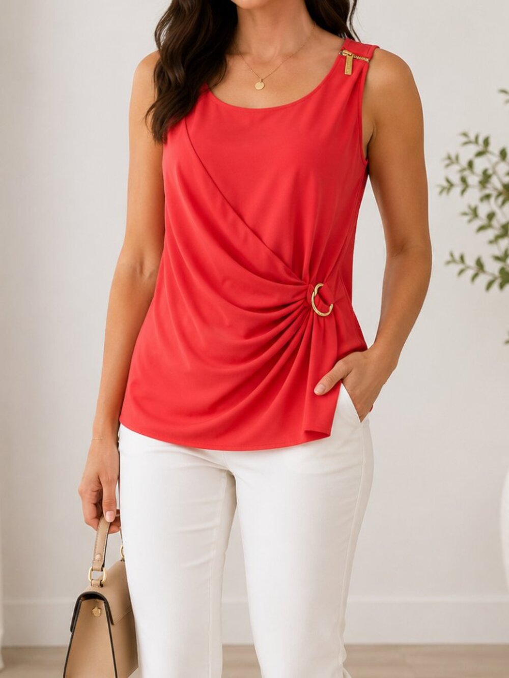 Michael Kors Coral Draped Ring Detail Sleeveless Top Size M